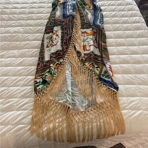 FARM Rio Cream Asymmetrical Wrap Maxi Dress